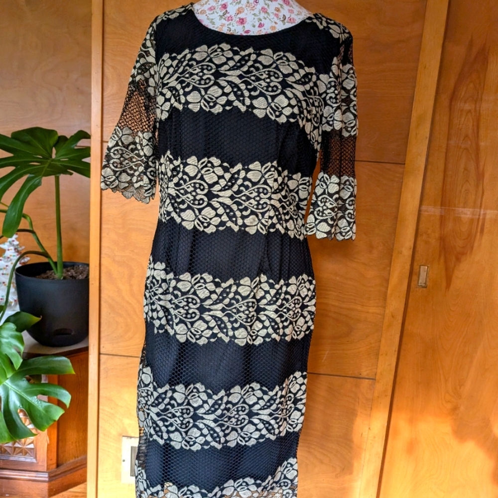 Antonio Melani Black & Tan Lacey Dress - Size 12